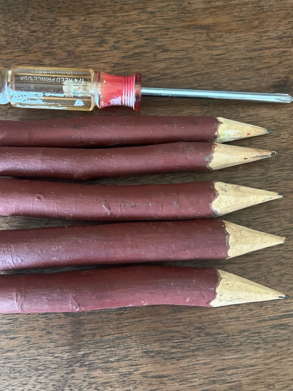 Rustic Burgundy Wooden Large Pencils - Set of 5
